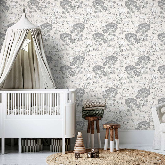 Kindertapete, Vliestapete mit Illustration Kids Walls beige, weiss