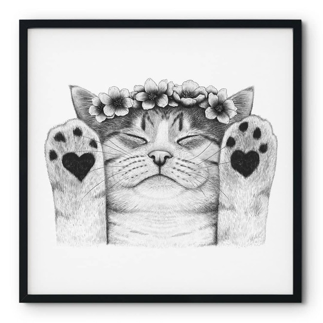 Poster Süsse Katze mit Herz-Pfoten - Korenkova - Quadratisch
