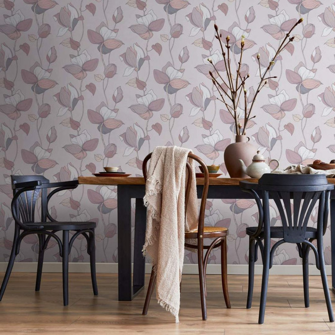 Vliestapete mit Comic-Blumen Look grau, braun Floral