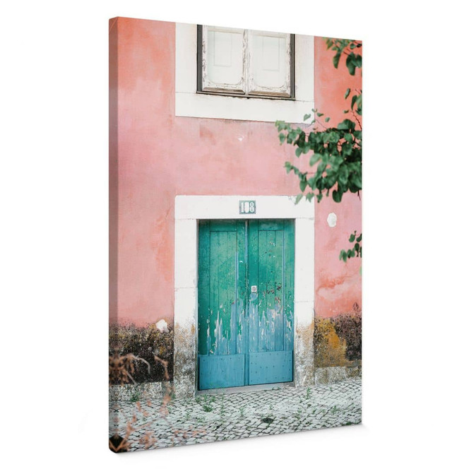 Leinwandbild Mediterrane Hausfassade in Lissabon - Zwart