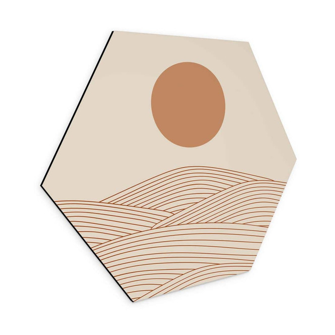 Hexagon Wandbild Sonnenaufgang über der abstrakten Wüste - Playell - Alu-Dibond