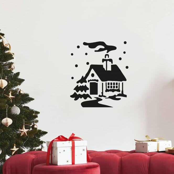 Wandtattoo Eingeschneites Haus im Winter