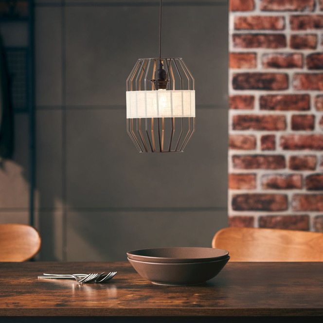 Pendelleuchte Nino, braun, 136.5 x 23 cm, Textil Pendelleuchte