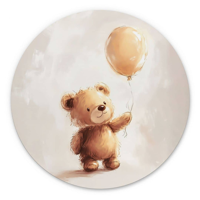 Wandbild Kleiner Teddybär mit Luftballon - Magnusson - Alu-Dibond Rund