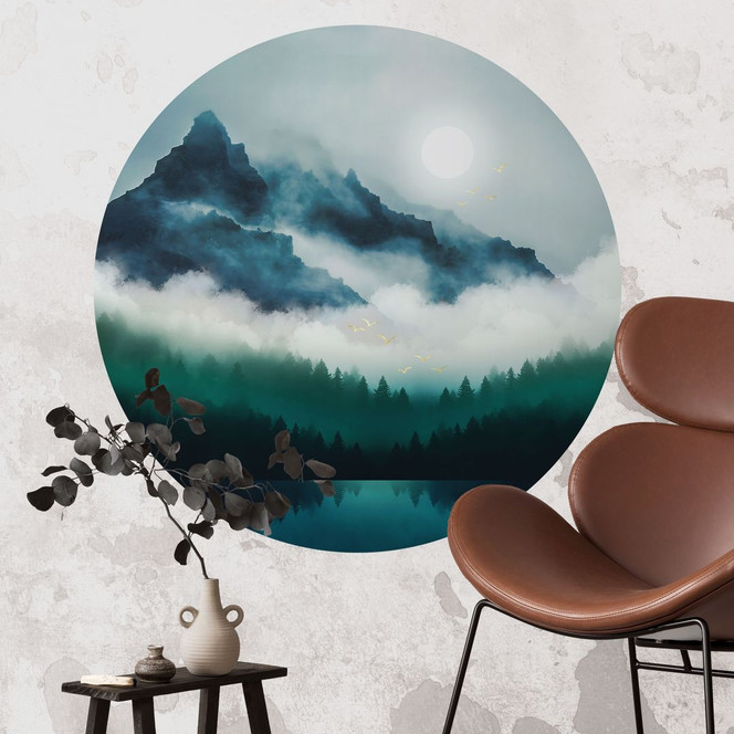 Wandtattoo Neblige Landschaft in der Nacht - SpaceFrog Designs - Rund