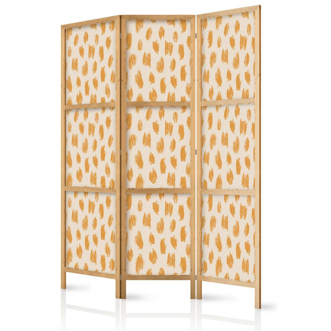 Japanischer Paravent, Raumteiler freistehend, Trennwand - Orange and Ecru Drawn Pattern in Dots and Spots