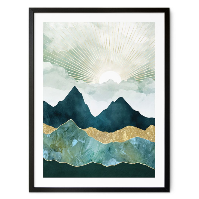 Poster Sonnige Landschaft in Blau und Gold - SpaceFrog Designs
