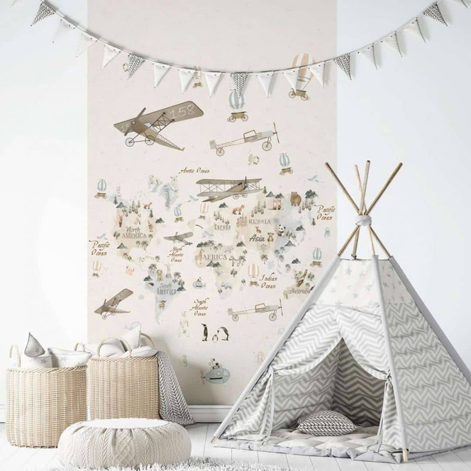 Kindertapete, Vliestapete mit Illustration Kids Walls beige