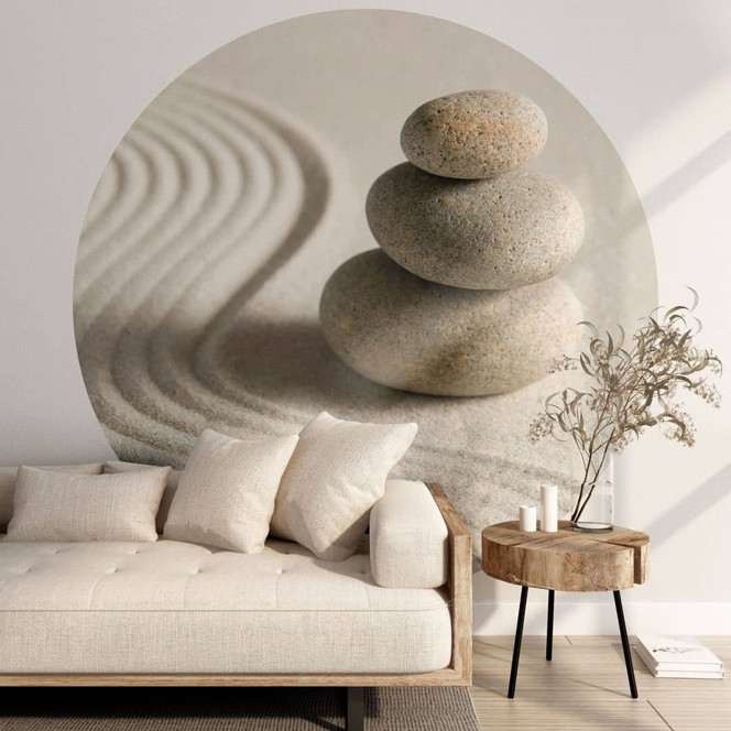 Wellness Fototapete Stone in Sand 2 - Rund - Selbstklebend/Vlies