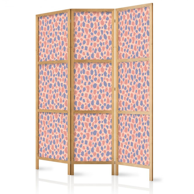 Japanischer Paravent, Raumteiler freistehend, Trennwand - Giraffe Pattern in Blue-Pink Spots