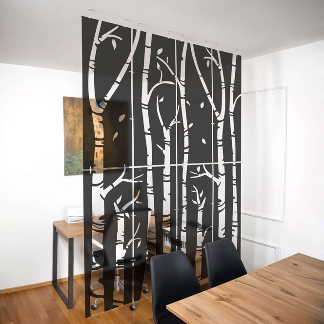 Raumteiler, Paravent, Sichtschutz hängend Baumstämme im herbstlichen Wald