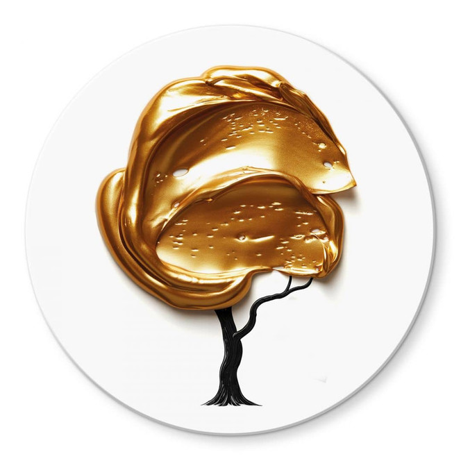 Glasbild Baum mit goldener 3D-Krone - Mielu - Rund