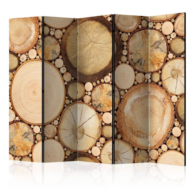 Paravent, Raumteiler freistehend, Trennwand - Holzmaserung , 5-teilig - 225 x 172 cm