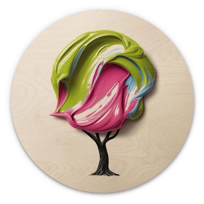 Holzbild Baum mit bunter 3D-Krone - Mielu - Rund