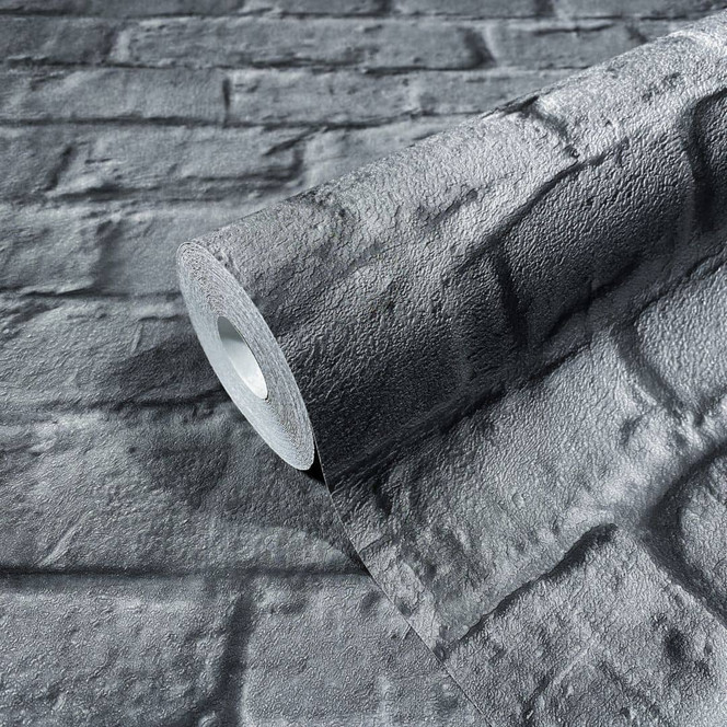 Vliestapete in 3D Steinoptik schwarz Steinoptik