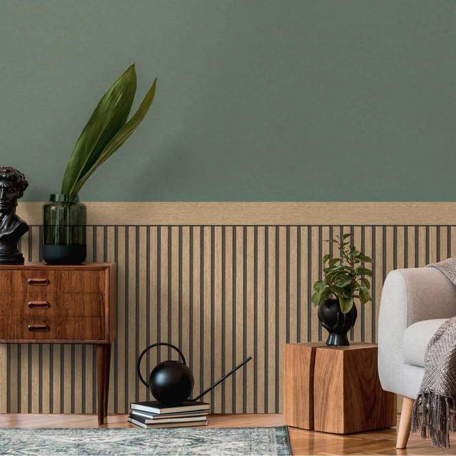 Holzpaneel-Tapete Akustikoptik Braun Schwarz – Vliestapete mit 3D-Struktur