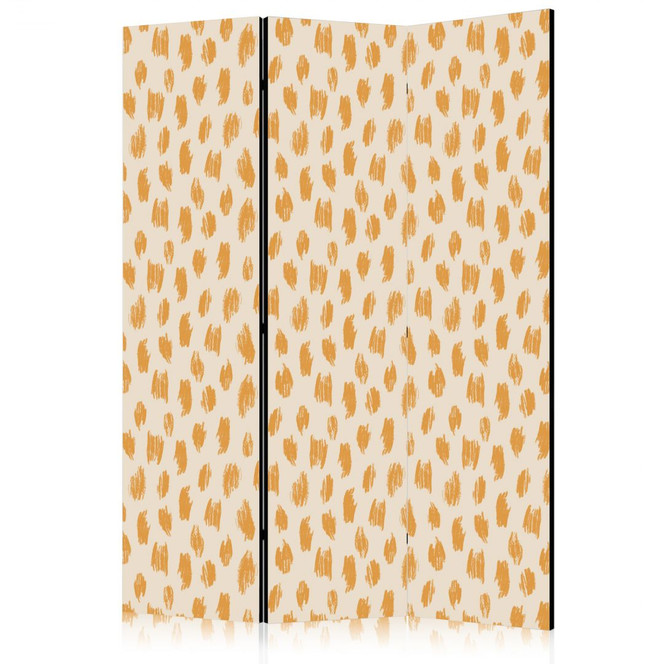 Paravent, Raumteiler freistehend, Trennwand - Drawn Pattern in Spots and Dots in Orange and Ecru