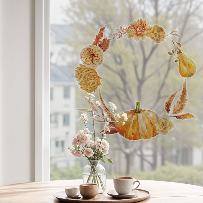 Fensterbild Goldener Herbstkranz
