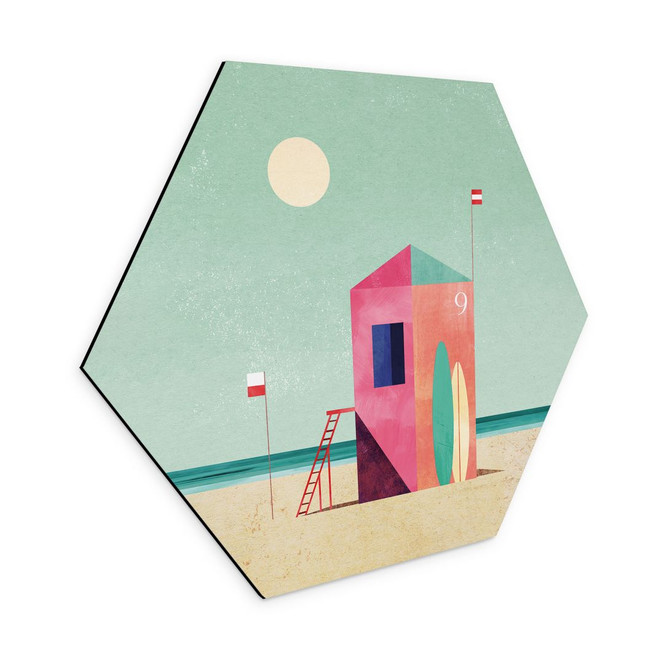 Hexagon-Wandbild Rettungshäuschen am Strand - Rivers - Alu-Dibond
