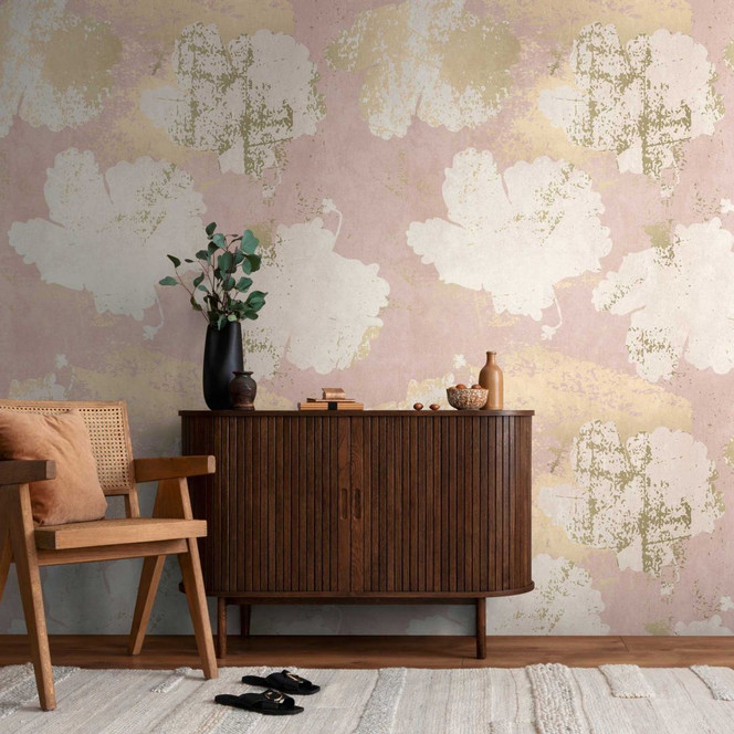 Florale Tapete in Pastell Rosa Beige - Vliestapete Blütenmuster - Fototapete romantisch