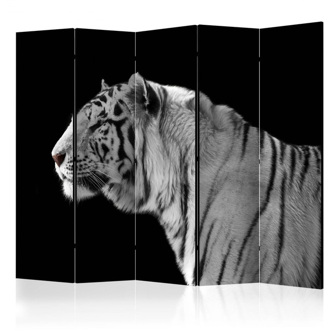 Paravent, Raumteiler freistehend, Trennwand - Weisser Tiger , 5-teilig - 225 x 172 cm