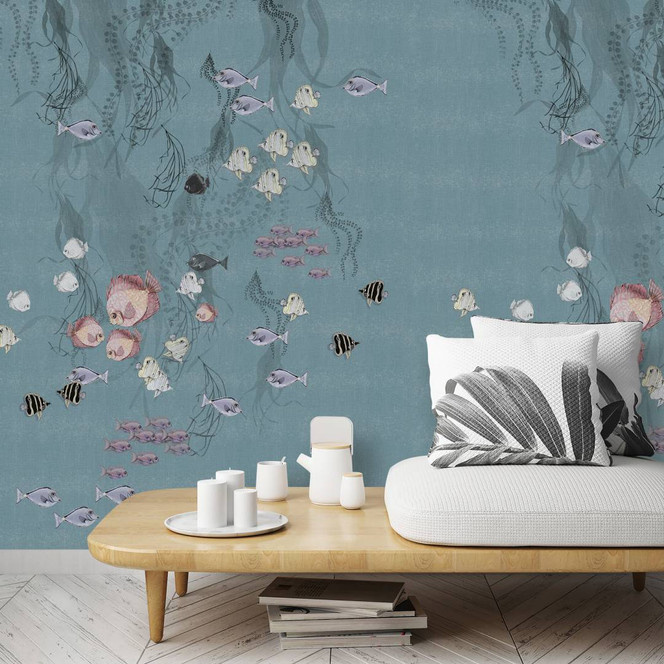 Fototapete mit Fischen, Grün Illustration 2.70 x 2.12 m