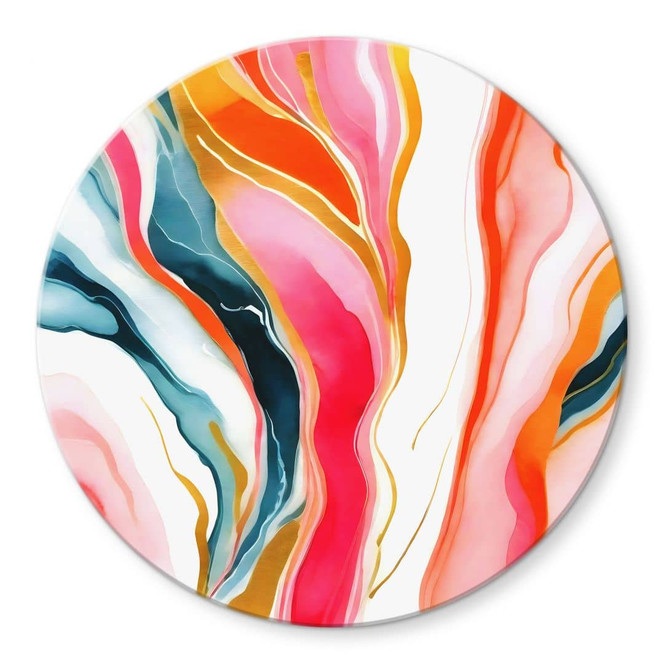 Glasbild Bunte Marmorierung abstrakt - Gokhale - Rund
