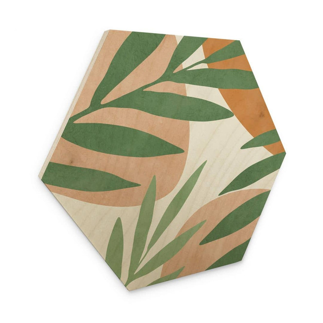 Hexagon Holzbild Abstrakte Zweige im tropischen Look - Costa