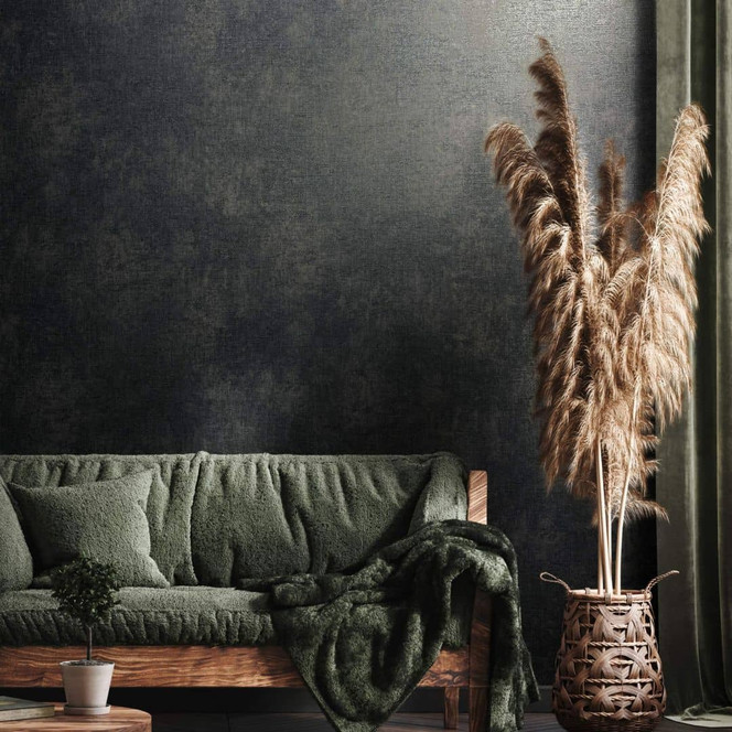 Vliestapete mit leichter, sandiger Struktur schwarz Uni