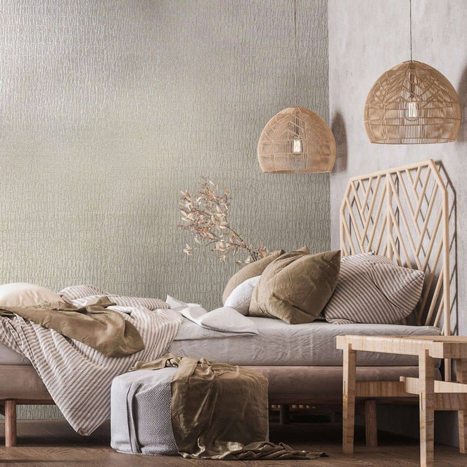 Vliestapete mit textilem Uni beige Struktur