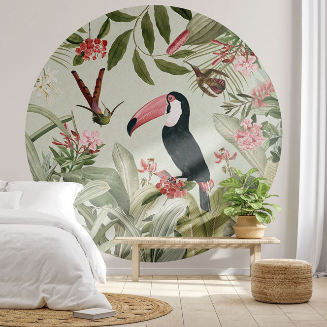 Fototapete Tukan im Dschungel-Paradies - UN Designs - Rund - Selbstklebend/Vlies
