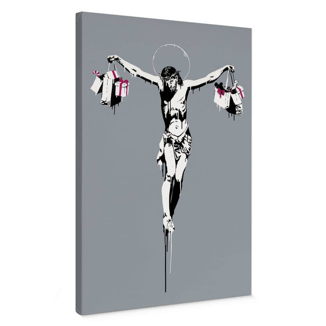 Leinwandbild Banksy - Jesus Christus mit Einkaufstüten
