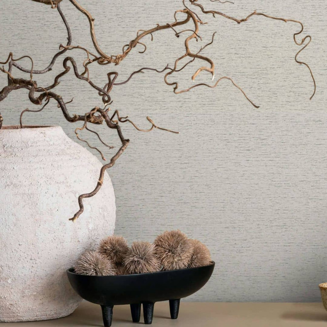 Vliestapete in leicht melierte Optik als Uni grau, beige Struktur