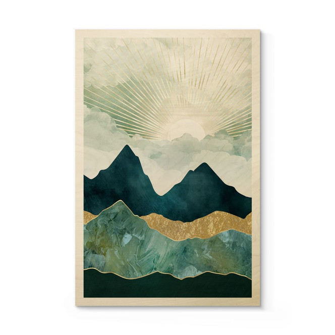 Holzbild Sonnige Landschaft in Blau und Gold - SpaceFrog Designs