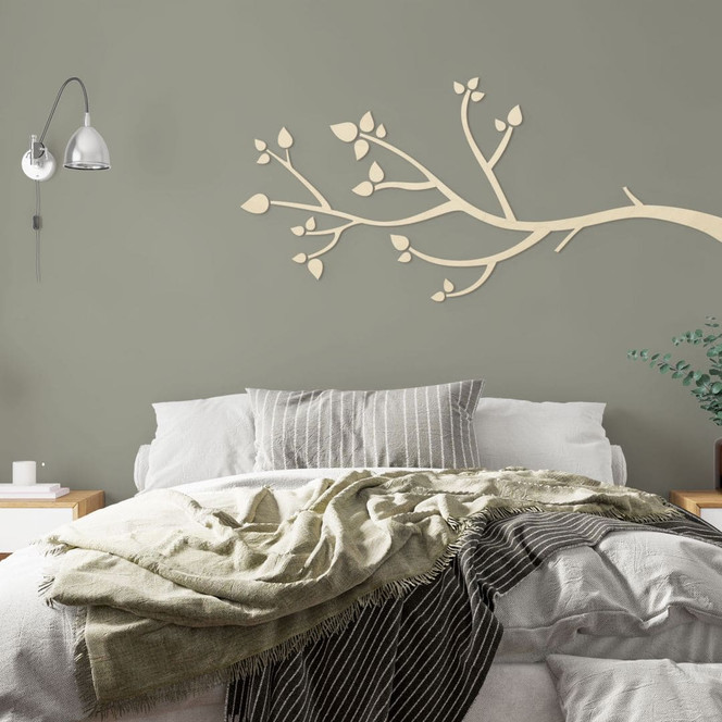 Holzdeko Ast mit Blättern | Natürliche Wanddeko - Pappel