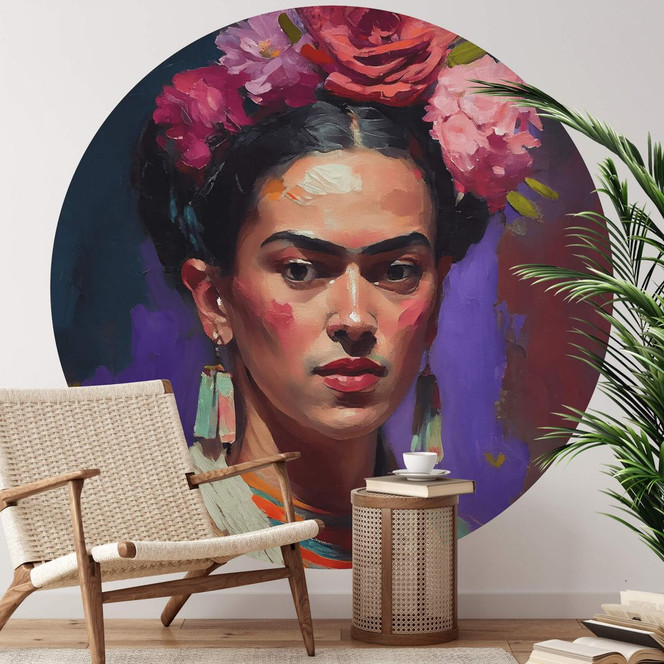 Fototapete Treechild - Portrait von Frida Kahlo - Rund - Selbstklebend/Vlies