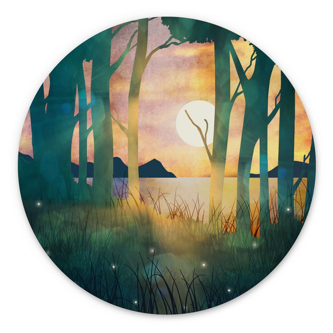 Wandbild Waldzauber bei Sonnenuntergang - SpaceFrog Designs - Rund - Alu-Dibond