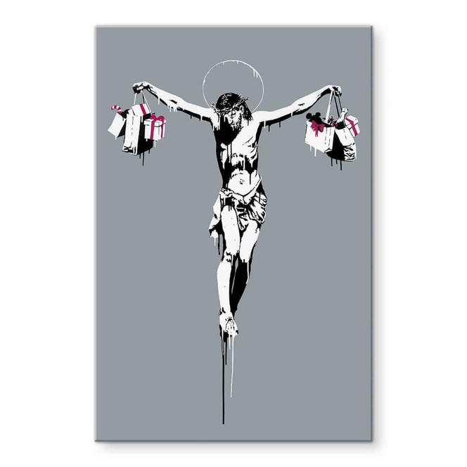 Acrylglasbild Banksy - Jesus Christus mit Einkaufstüten