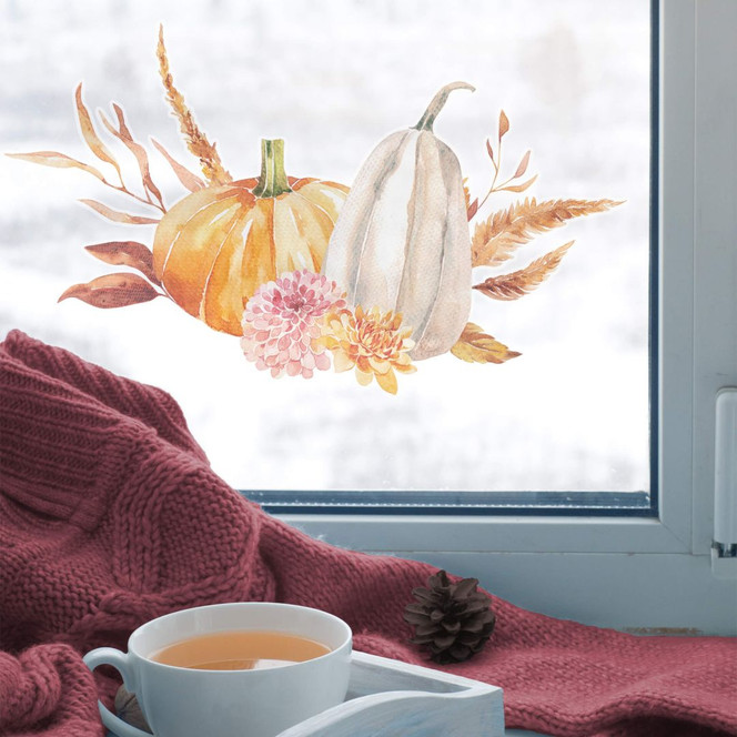 Fensterbild Zwei Kürbisse im Herbst