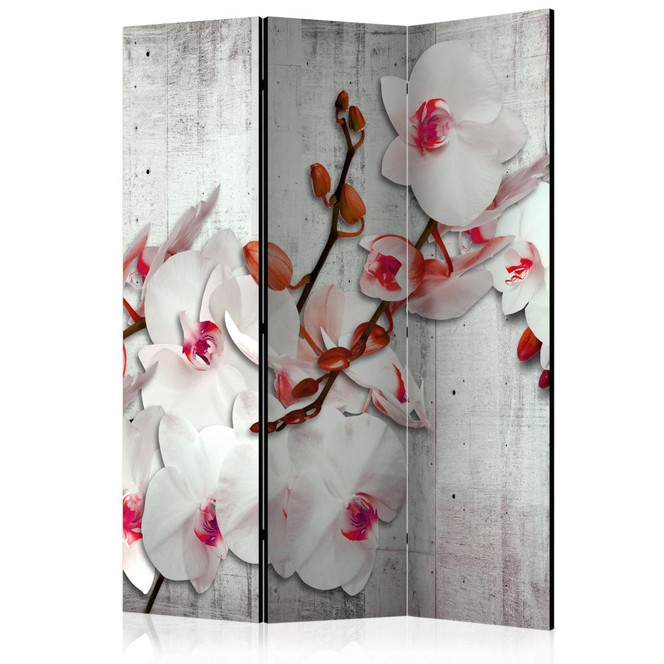 Paravent, Raumteiler freistehend, Trennwand - Konkrete Orchidee, 3-teilig - 135 x 172 cm