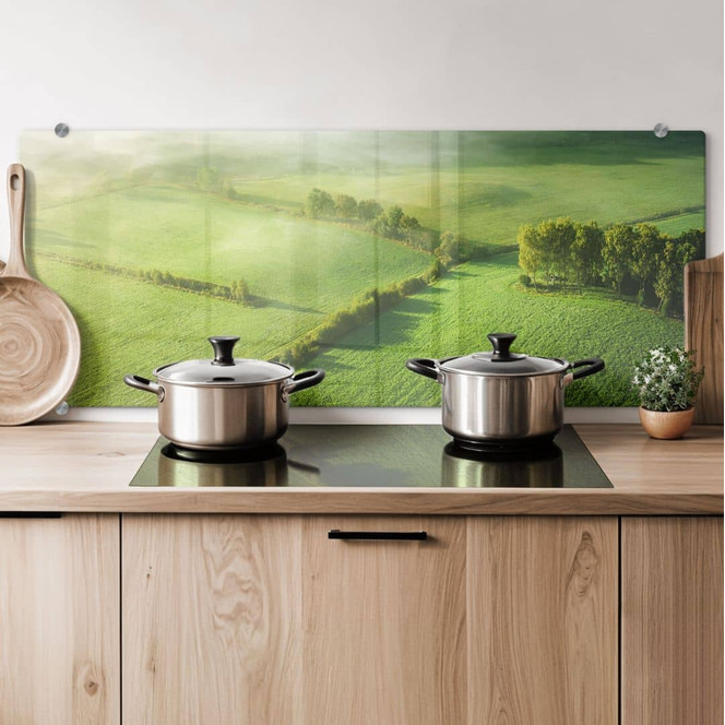 Spritzschutz Idyllische Felder im Nebel - Keller - Panorama