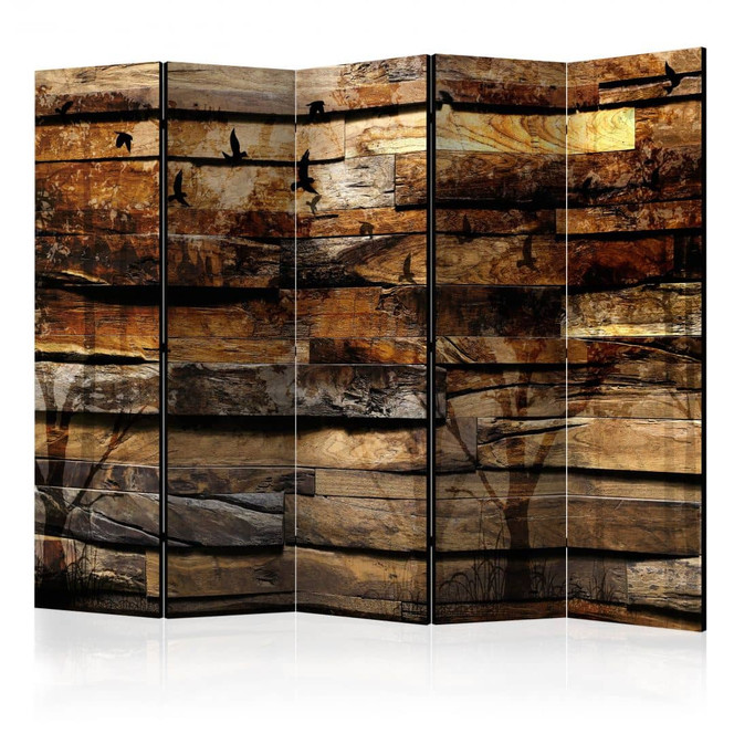 Paravent, Raumteiler freistehend, Trennwand - Spiegelung der Natur , 5-teilig - 225 x 172 cm