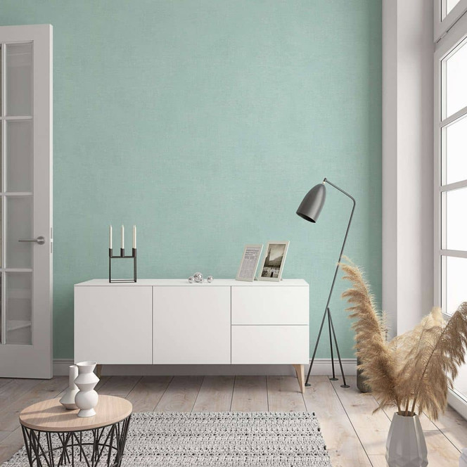 Vliestapete in moderner, feiner Struktur türkis Uni