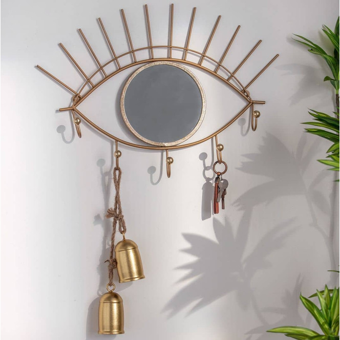Wandspiegel Goldenes Auge mit Haken - Metall, Goldoptik - 60 x 42 x 5 cm