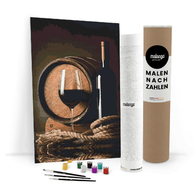 Malen nach Zahlen Leinwandbild - Wein und Fass