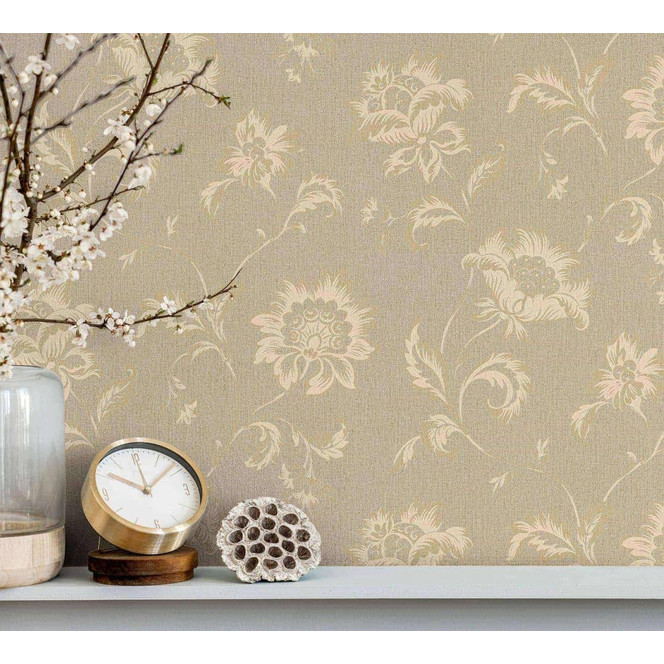 Vliestapete Blumen Floral Klassisch, Natur in Beige