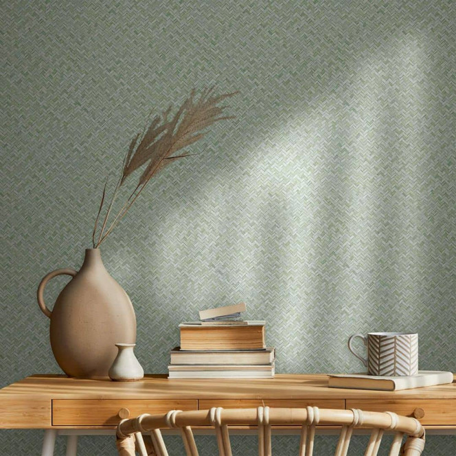Vliestapete in Fischgratmuster und Holzoptik grün Grafisch