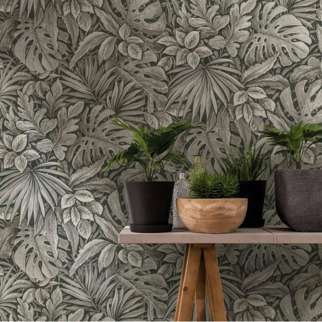 Vliestapete mit strukturiertem Blattmotiv braun Floral