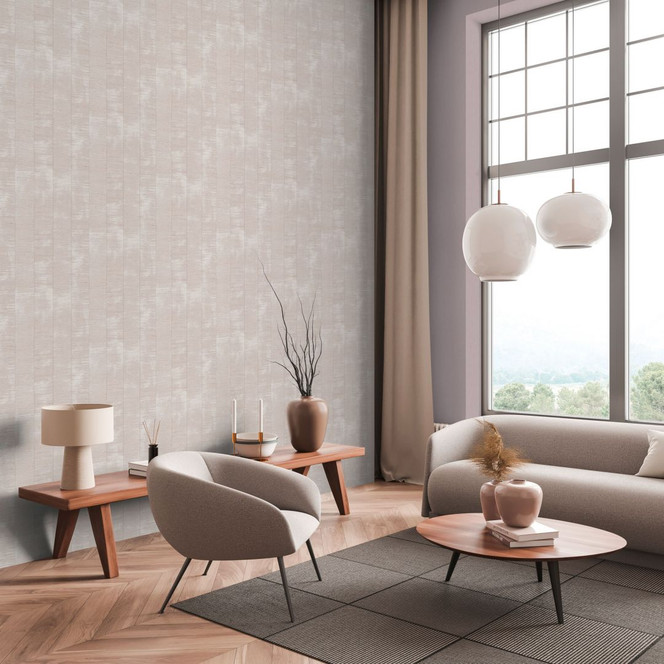 Strukturtapete mit Streifenoptik Beige Creme – Bast-Optik vertikal – Vliestapete
