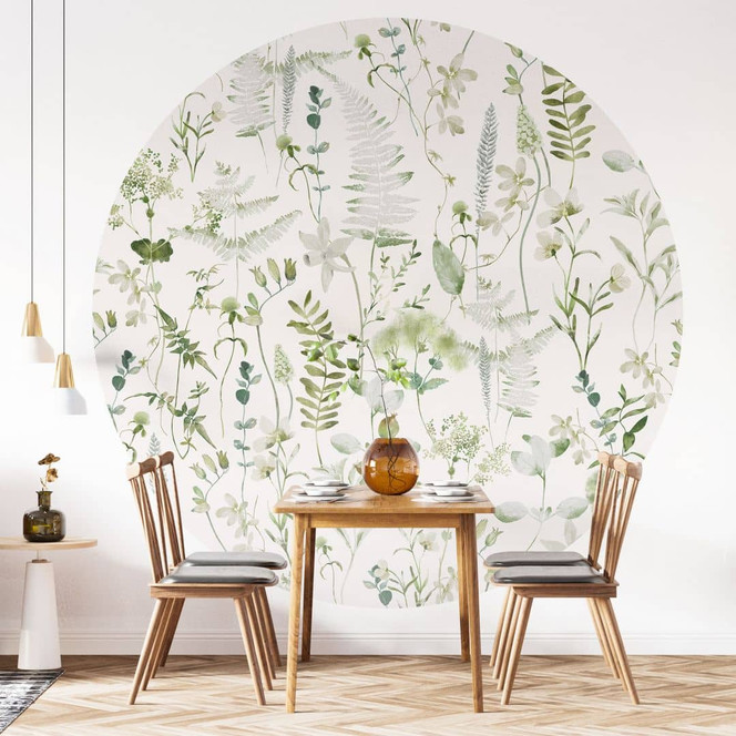 Fototapete Kräuter und Wildblumen - UN Designs - Rund - Selbstklebend/Vlies